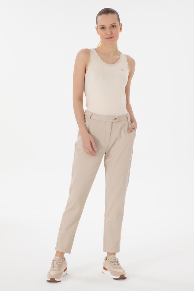 Kadın Taş Keten Karışımlı Carrot Hight Waist Fit Kanvas Pantolon