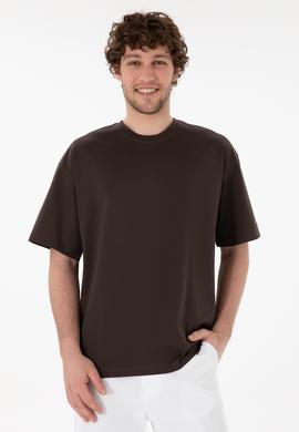 Erkek Comfort Fit Bisiklet Yaka Kahverengi Merserize Basic Tişört - 50313089049
