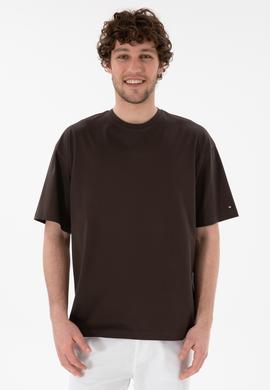 Erkek Comfort Fit Bisiklet Yaka Kahverengi Merserize Basic Tişört - 50313089049