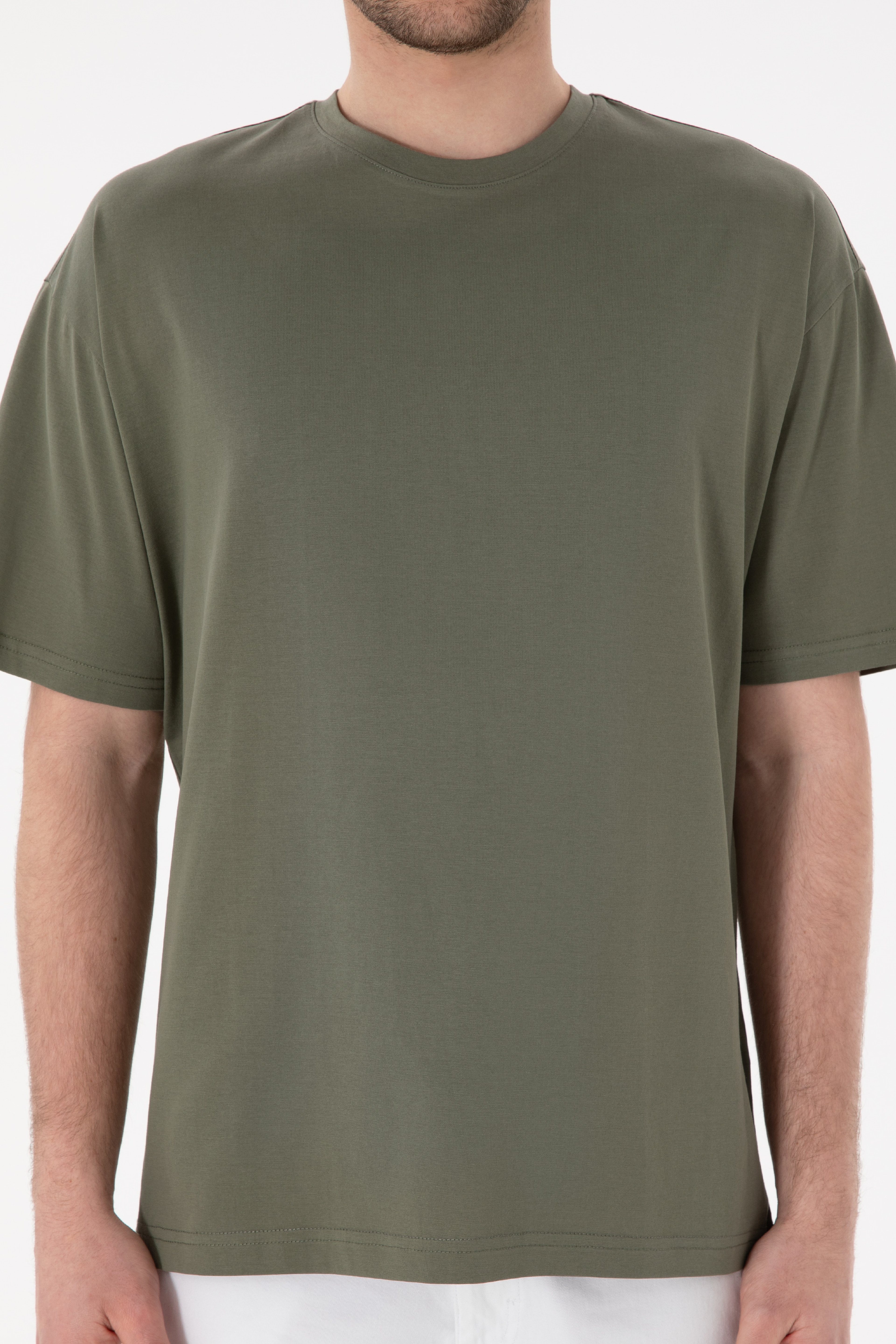 Erkek Comfort Fit Bisiklet Yaka Vizon Merserize Basic Tişört - Image 7