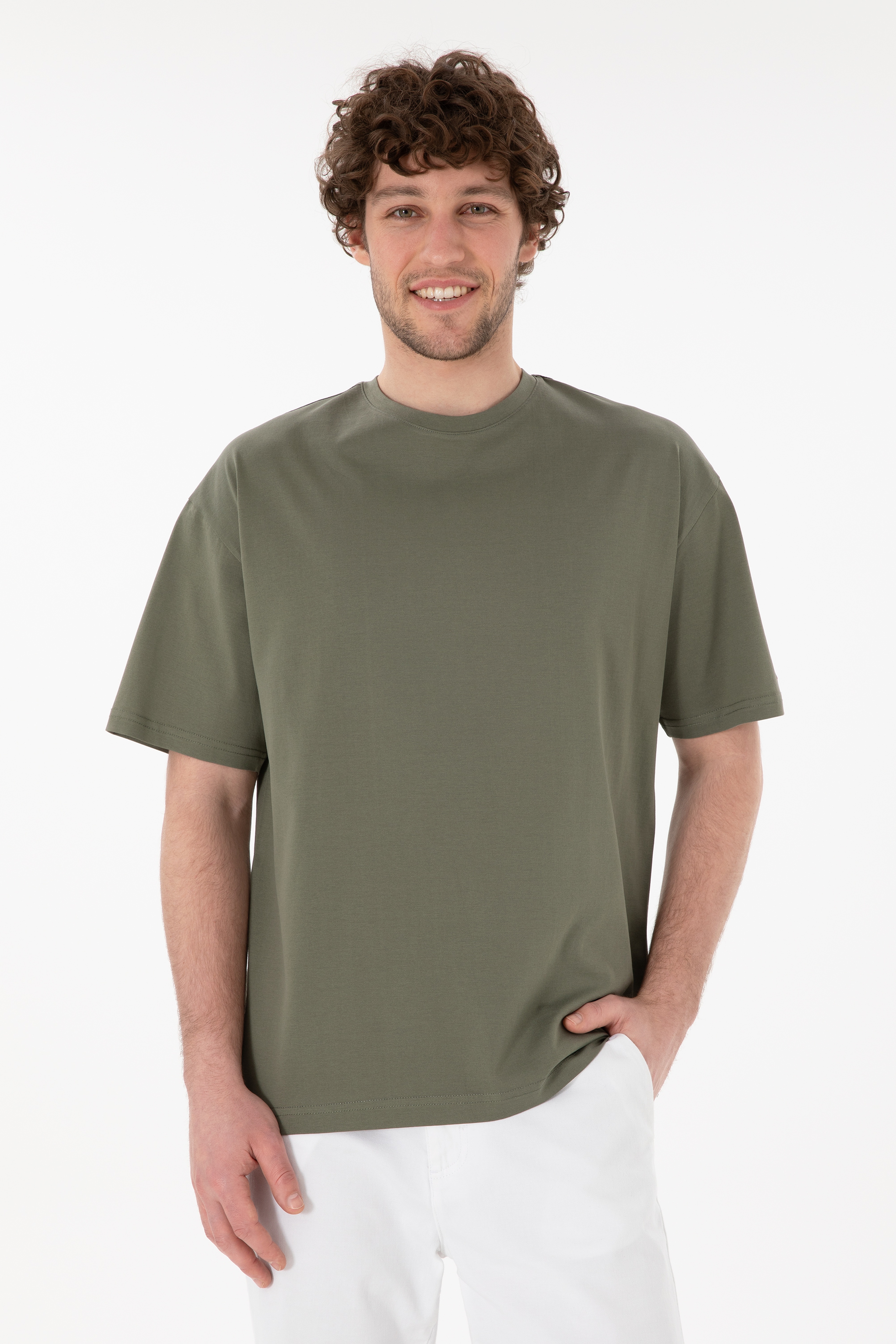Erkek Comfort Fit Bisiklet Yaka Vizon Merserize Basic Tişört - Image 1