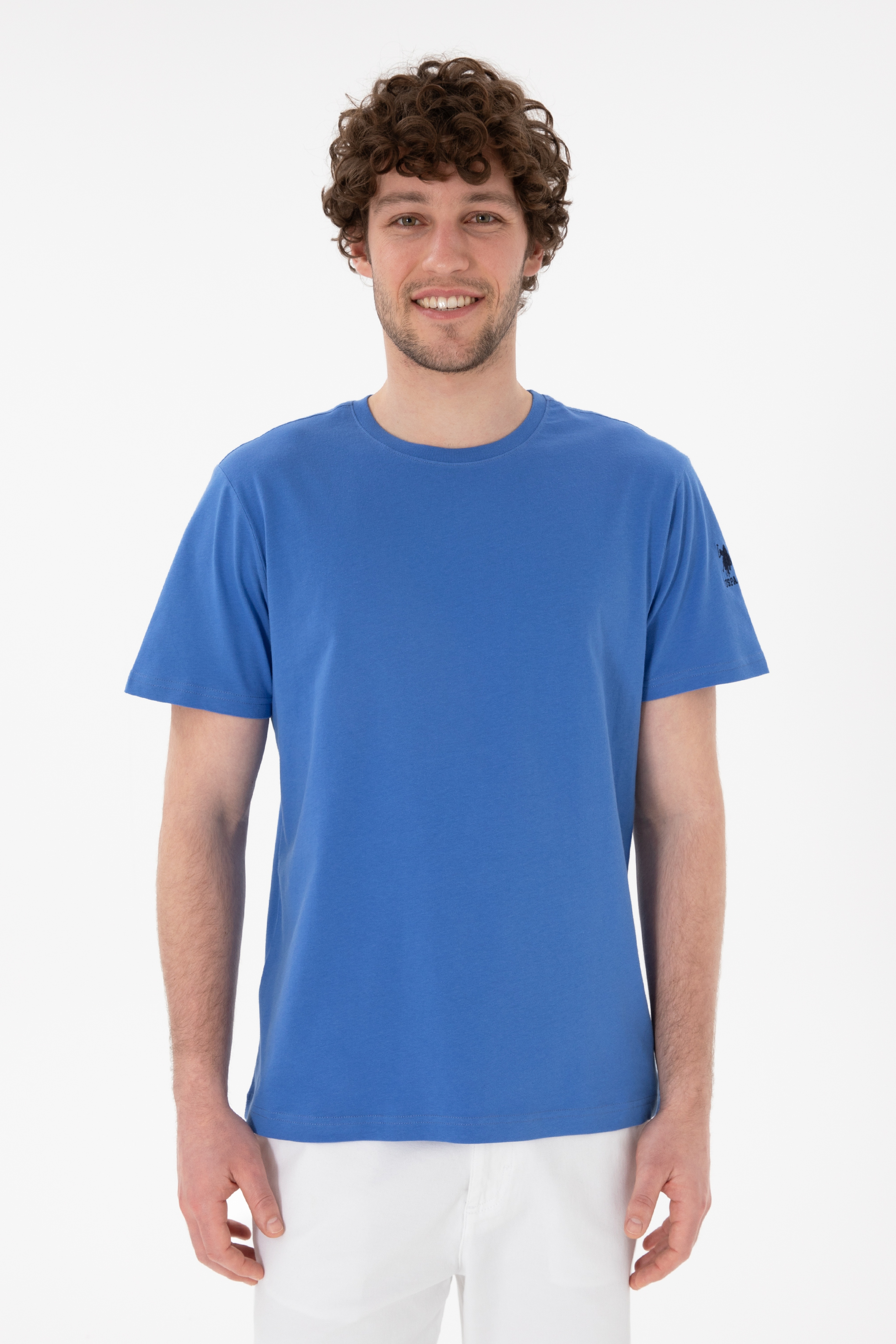 Erkek Regular Fit Bisiklet Yaka İndigo Basic Tişört - Image 2