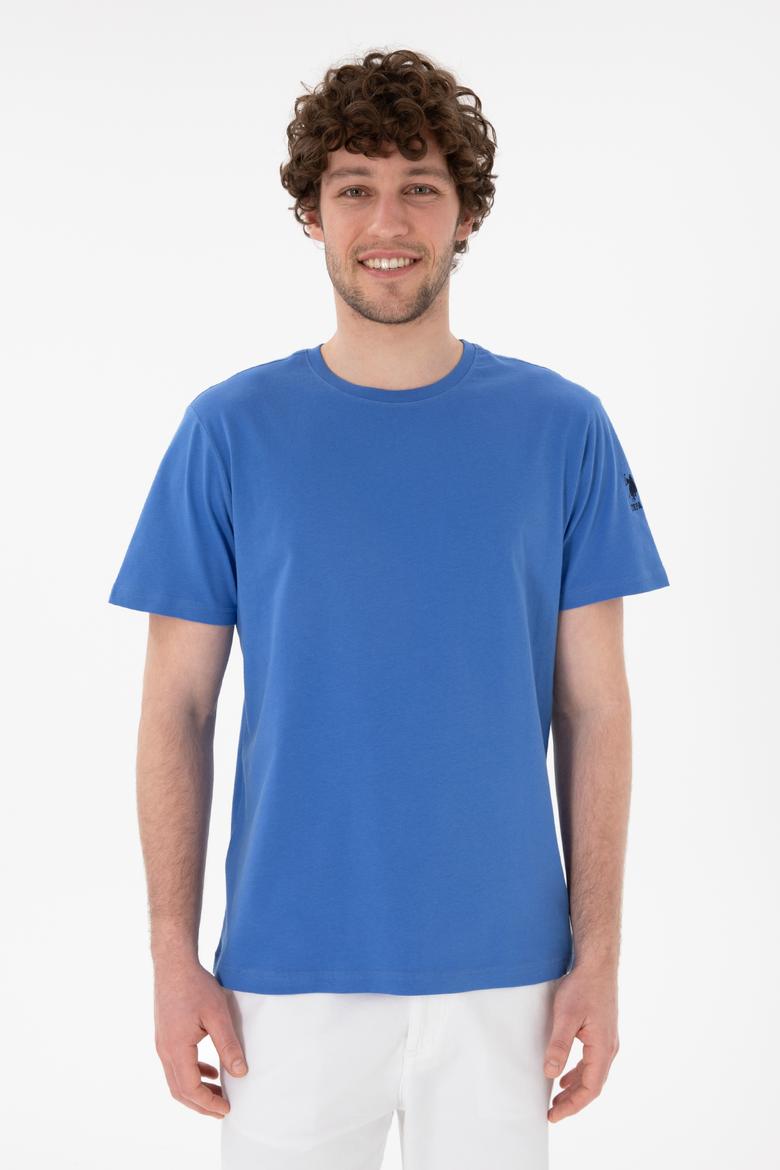 Erkek Regular Fit Bisiklet Yaka İndigo Basic Tişört - 50305985196