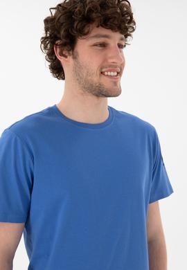 Erkek Regular Fit Bisiklet Yaka İndigo Basic Tişört - 50305985196