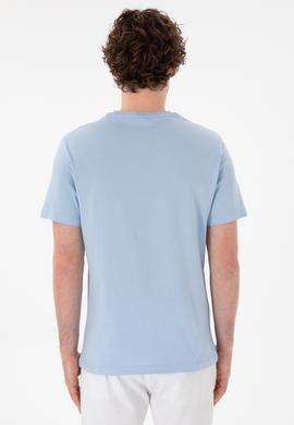 Erkek Regular Fit Bisiklet Yaka Açık Mavi Basic Tişört - 50305928057