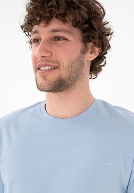 Erkek Regular Fit Bisiklet Yaka Açık Mavi Basic Tişört - 50305928057