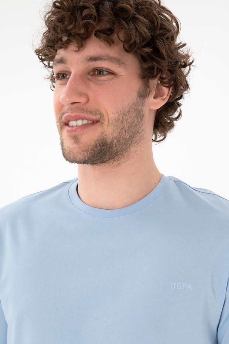 Erkek Regular Fit Bisiklet Yaka Açık Mavi Basic Tişört - 50305928057