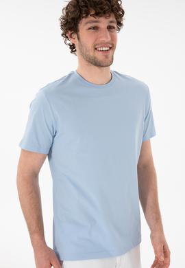 Erkek Regular Fit Bisiklet Yaka Açık Mavi Basic Tişört - 50305928057