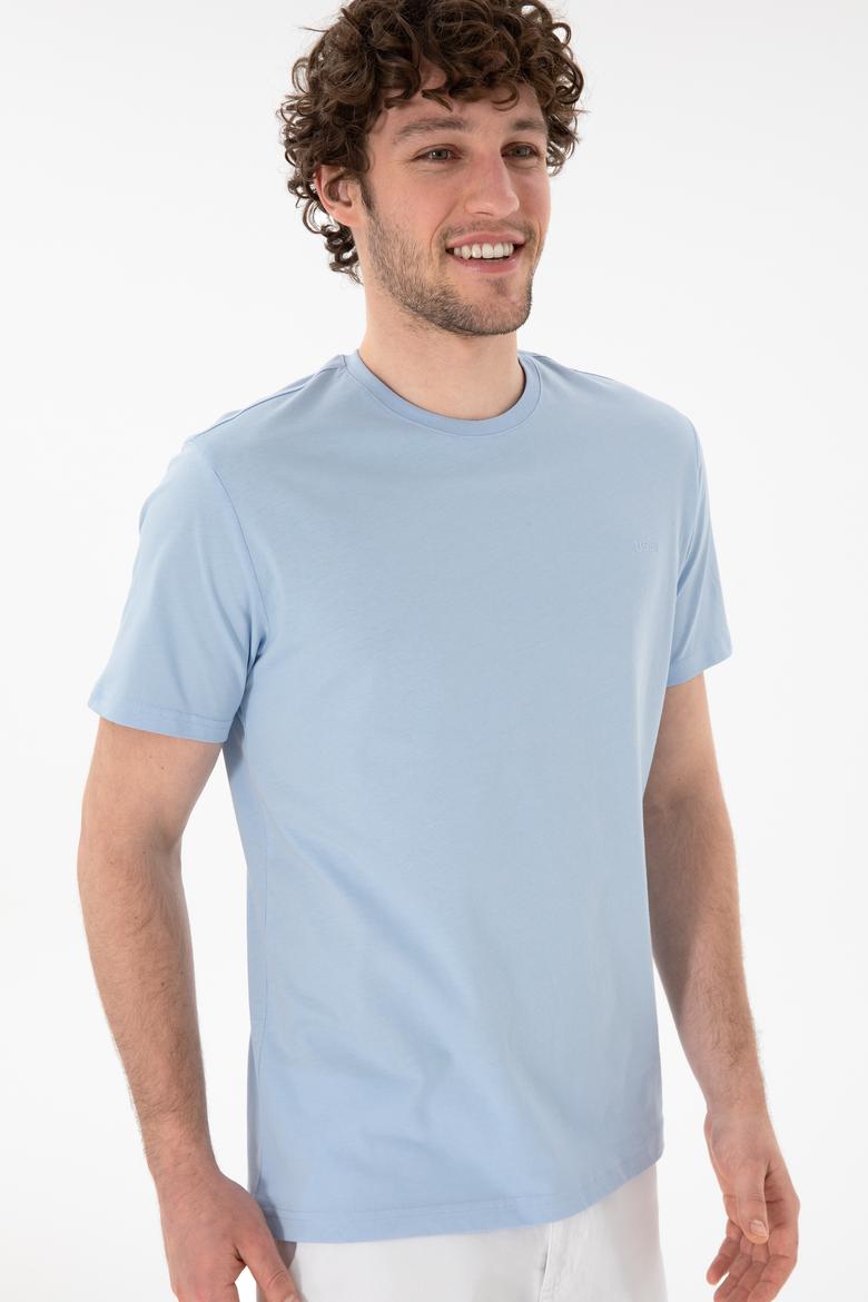Erkek Regular Fit Bisiklet Yaka Açık Mavi Basic Tişört - 50305928057