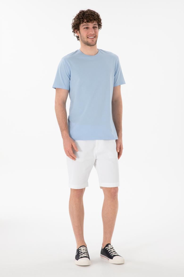 Erkek Regular Fit Bisiklet Yaka Açık Mavi Basic Tişört - 50305928057