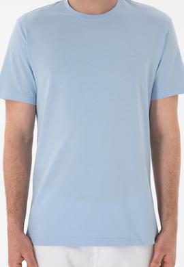 Erkek Regular Fit Bisiklet Yaka Açık Mavi Basic Tişört - 50305928057