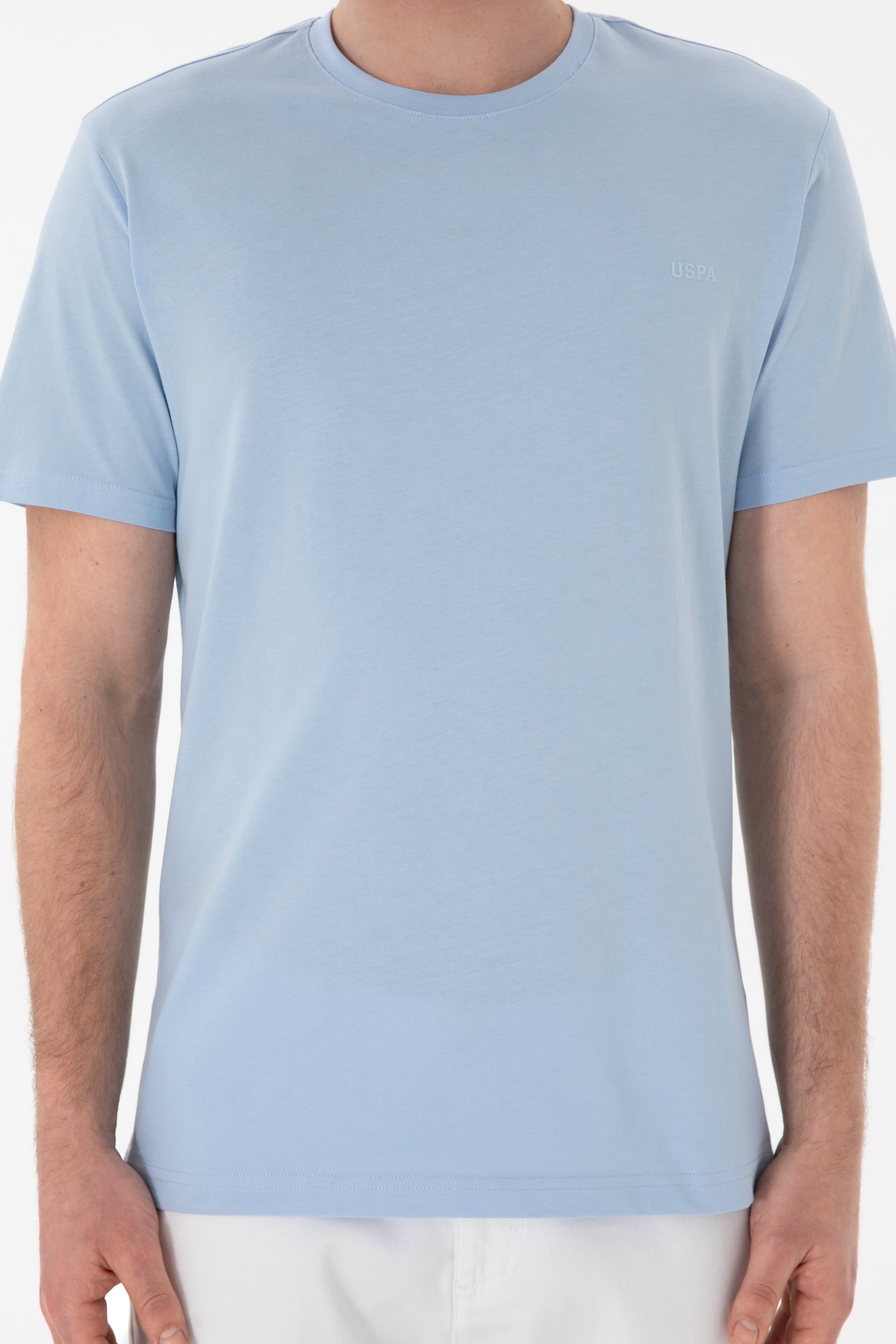 Erkek Regular Fit Bisiklet Yaka Açık Mavi Basic Tişört - Image 7