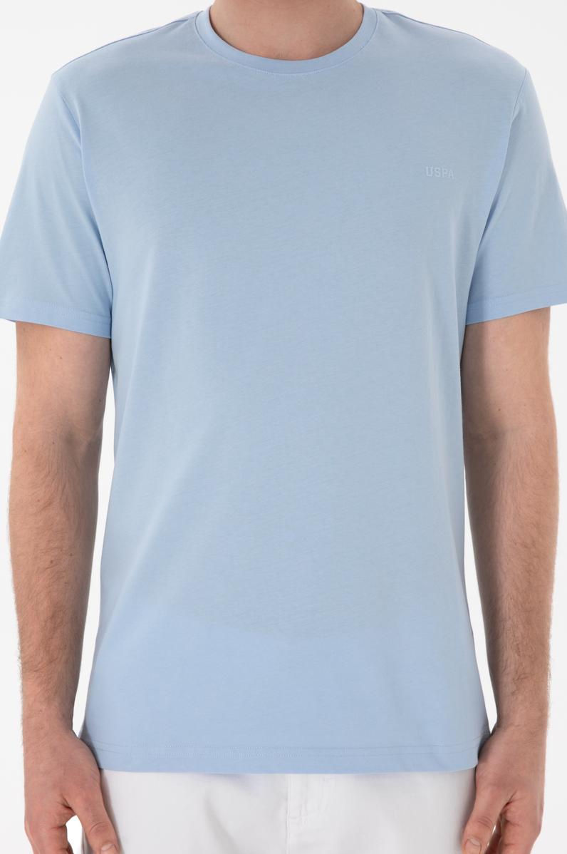 Erkek Regular Fit Bisiklet Yaka Açık Mavi Basic Tişört