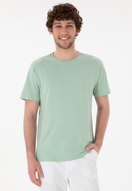Erkek Regular Fit Bisiklet Yaka Su Yeşili Basic Tişört - 50305985117