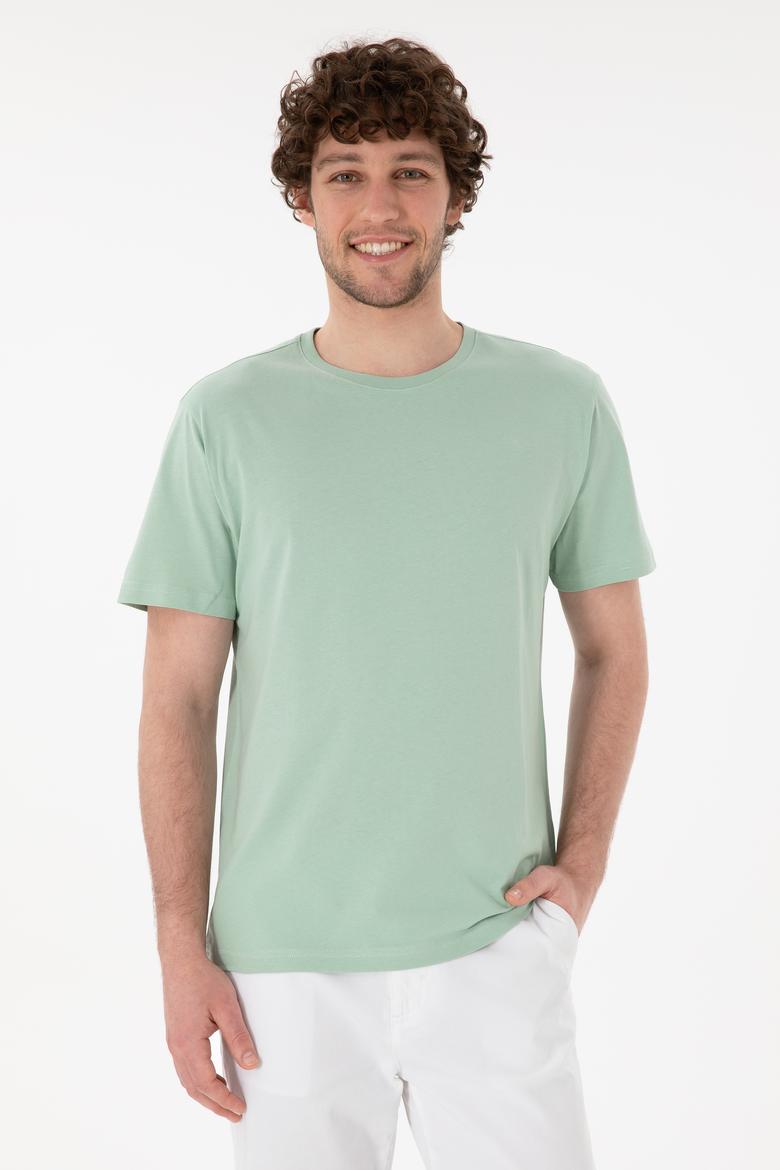 Erkek Regular Fit Bisiklet Yaka Su Yeşili Basic Tişört