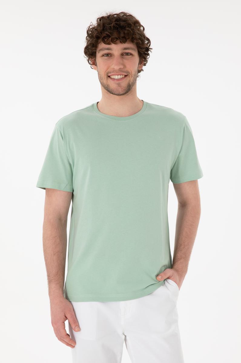 Erkek Regular Fit Bisiklet Yaka Su Yeşili Basic Tişört