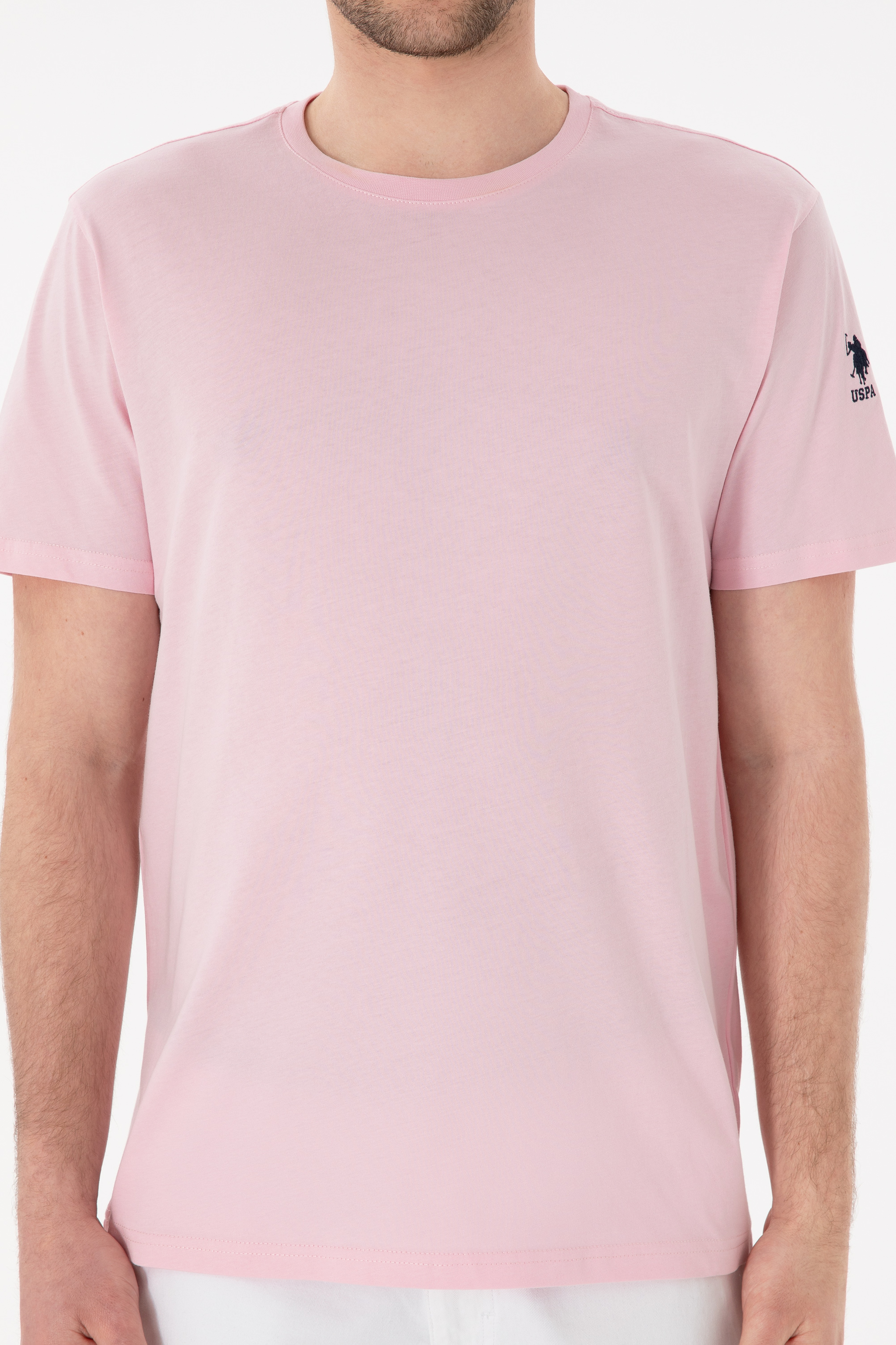 Erkek Regular Fit Bisiklet Yaka Açık Pembe Basic Tişört