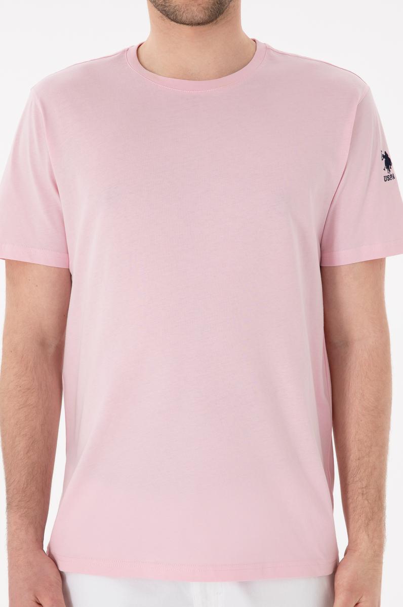 Erkek Regular Fit Bisiklet Yaka Açık Pembe Basic Tişört