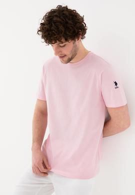 Erkek Regular Fit Bisiklet Yaka Açık Pembe Basic Tişört - 50305985156