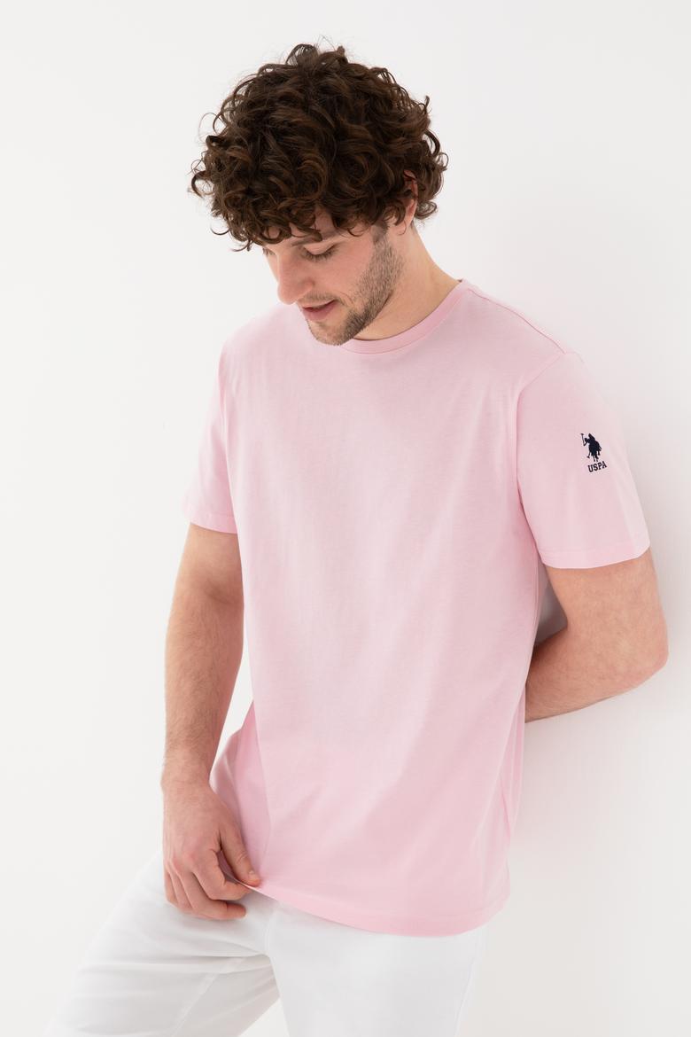 Erkek Regular Fit Bisiklet Yaka Açık Pembe Basic Tişört - 50305985156