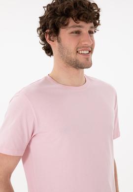 Erkek Regular Fit Bisiklet Yaka Açık Pembe Basic Tişört - 50305985156