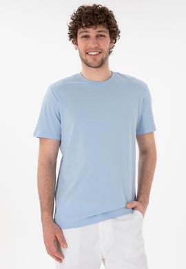 Erkek Regular Fit Bisiklet Yaka Açık Mavi Basic Tişört - 50305928057
