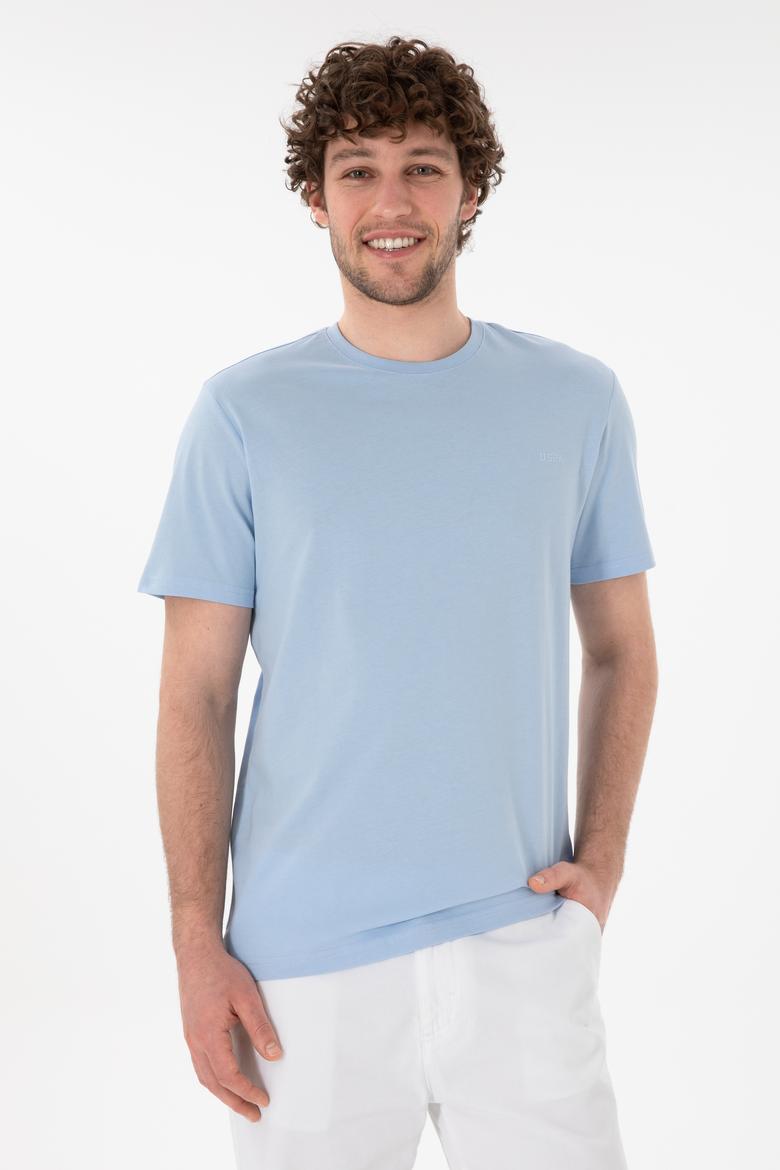 Erkek Regular Fit Bisiklet Yaka Açık Mavi Basic Tişört
