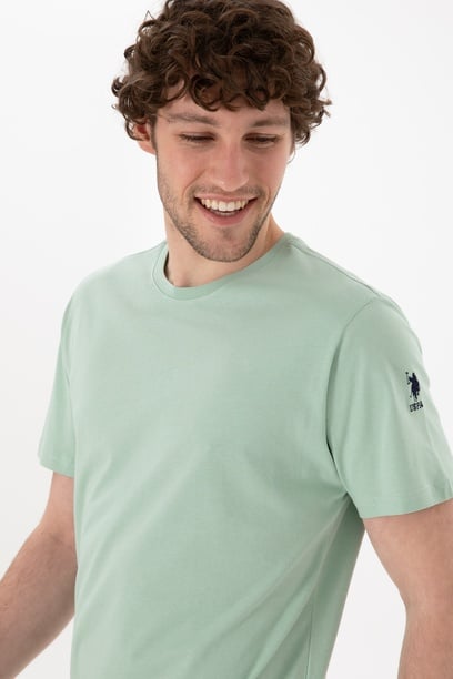 Erkek Regular Fit Bisiklet Yaka Su Yeşili Basic Tişört