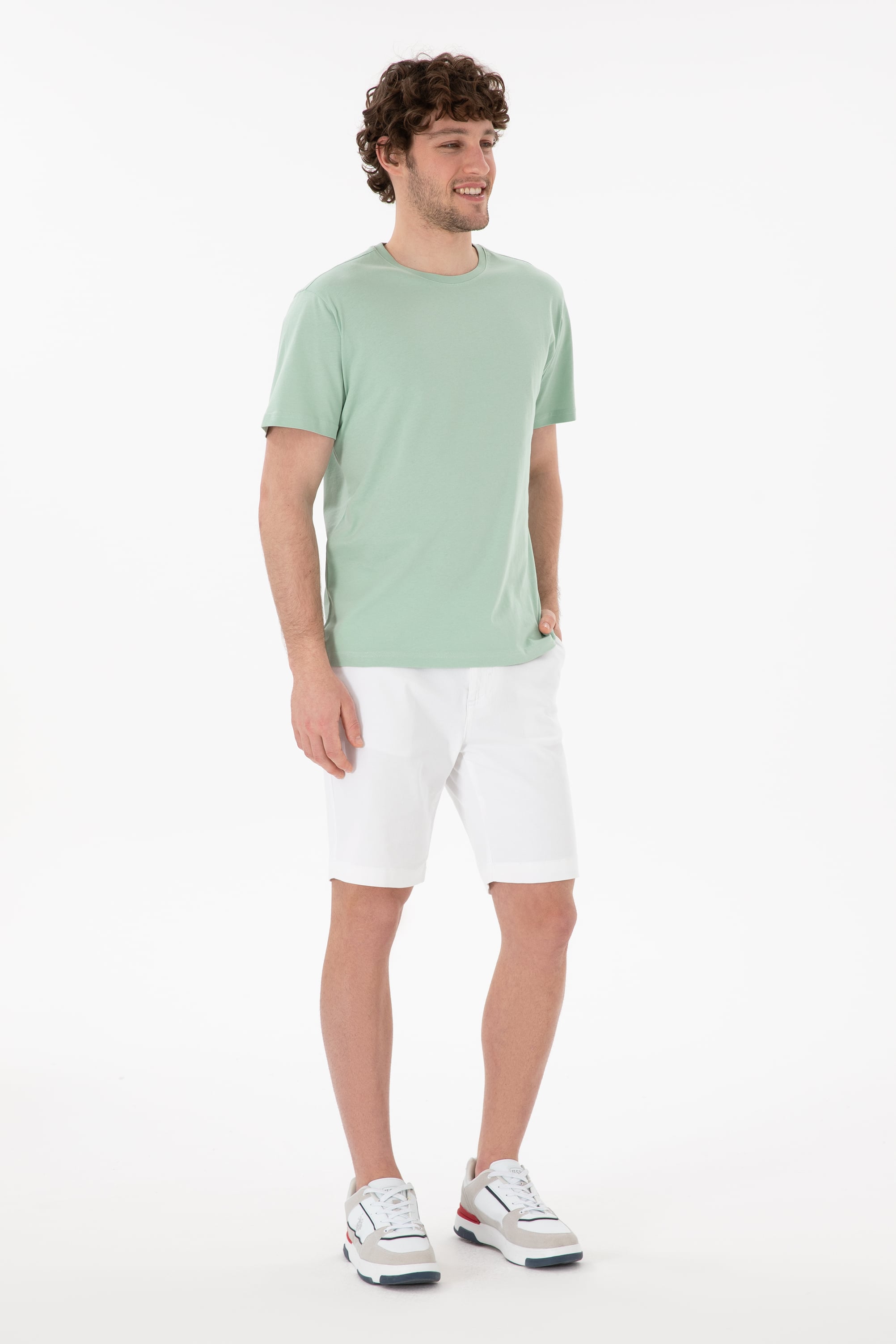 Erkek Regular Fit Bisiklet Yaka Su Yeşili Basic Tişört