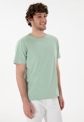 Erkek Regular Fit Bisiklet Yaka Su Yeşili Basic Tişört - 50305985117