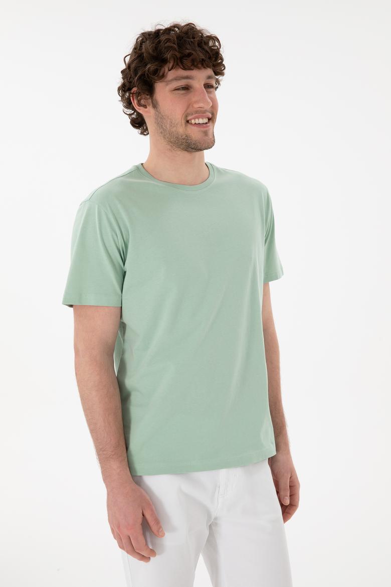 Erkek Regular Fit Bisiklet Yaka Su Yeşili Basic Tişört - 50305985117
