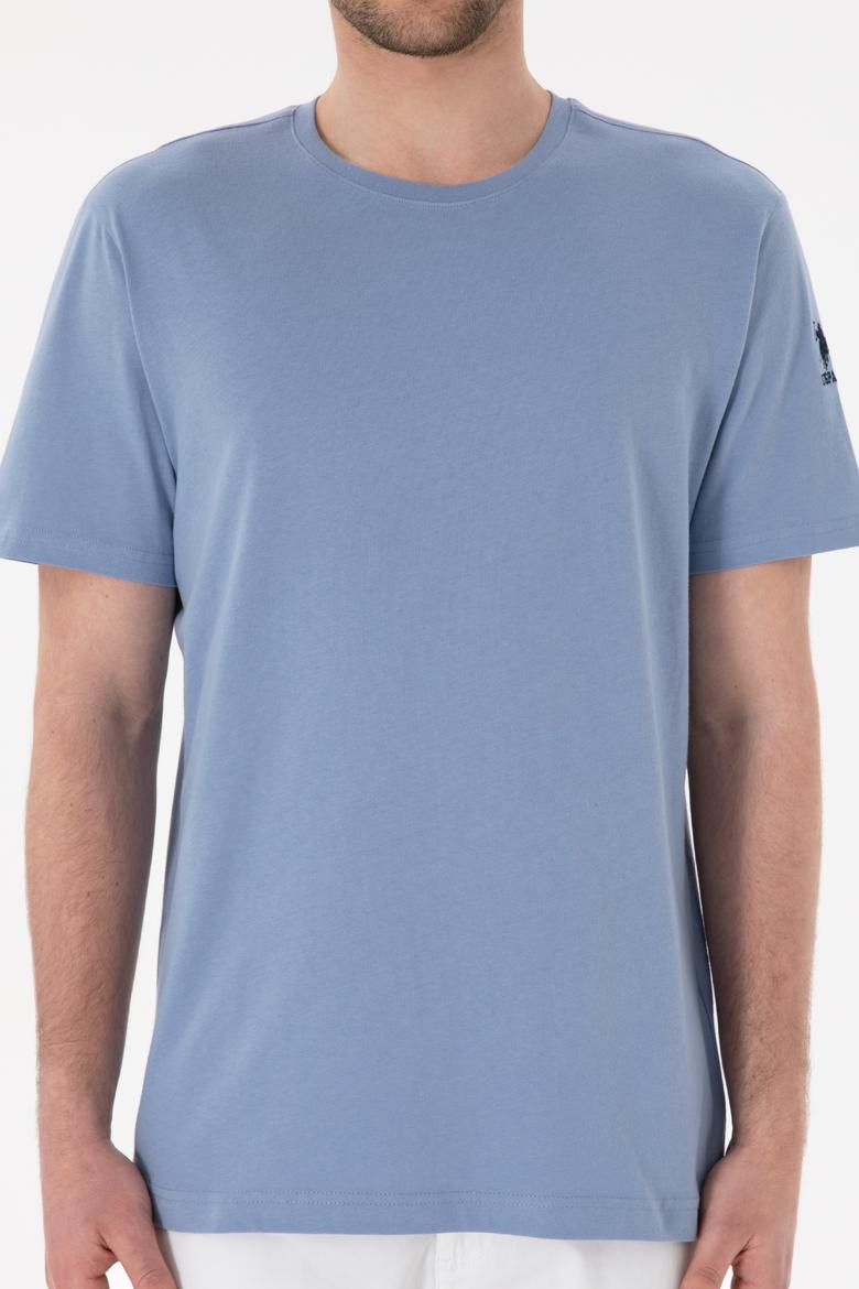 Erkek Regular Fit Bisiklet Yaka Mavi Basic Tişört - 50305985189