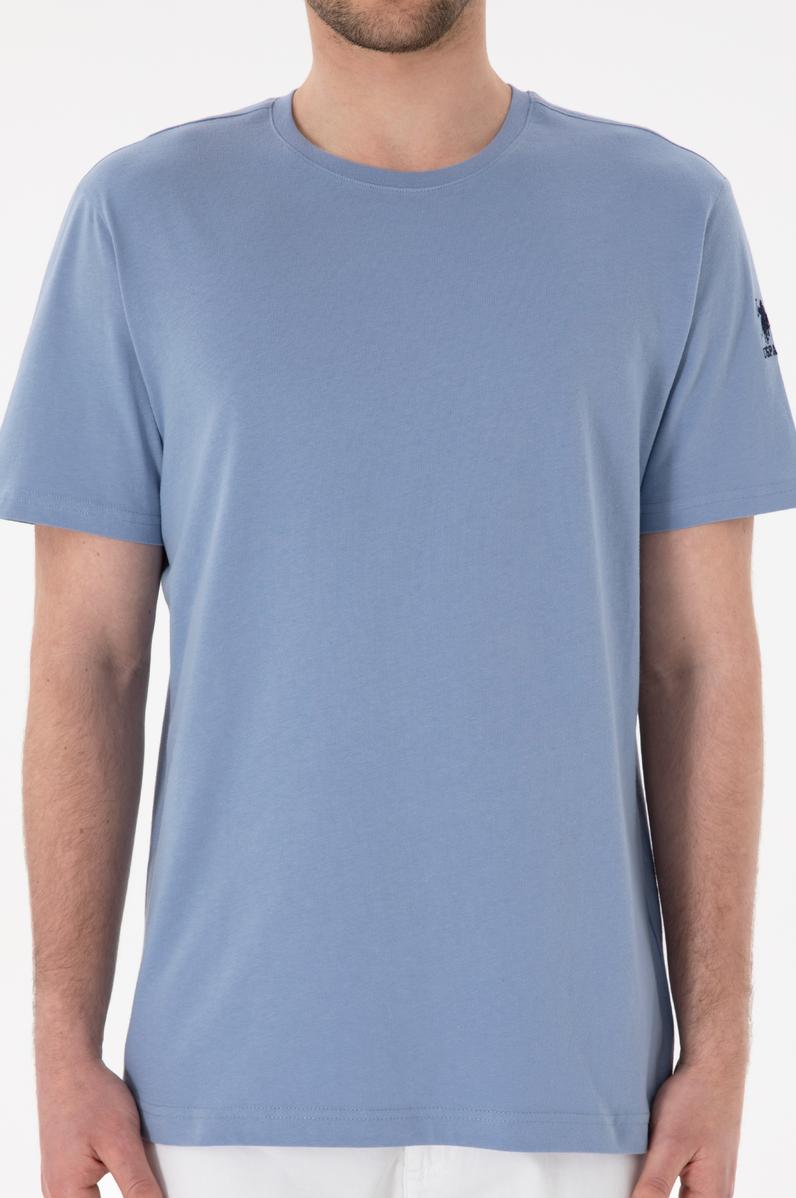 Erkek Regular Fit Bisiklet Yaka Mavi Basic Tişört