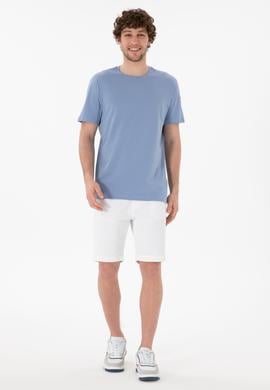 Erkek Regular Fit Bisiklet Yaka Mavi Basic Tişört - 50305985189