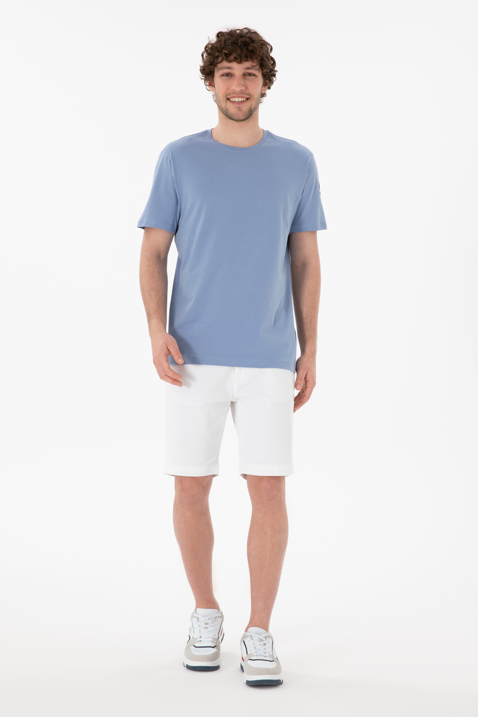 Erkek Regular Fit Bisiklet Yaka Mavi Basic Tişört - Image 5