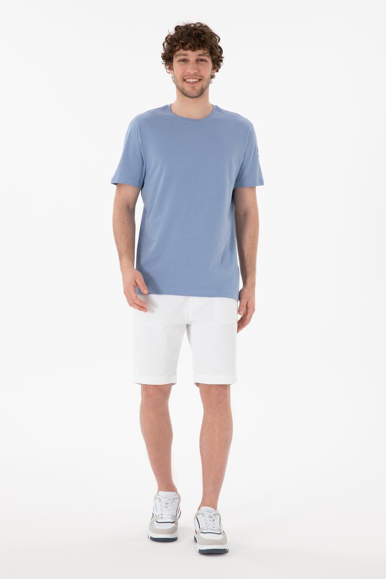 Erkek Regular Fit Bisiklet Yaka Mavi Basic Tişört - 50305985189