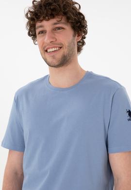 Erkek Regular Fit Bisiklet Yaka Mavi Basic Tişört - 50305985189