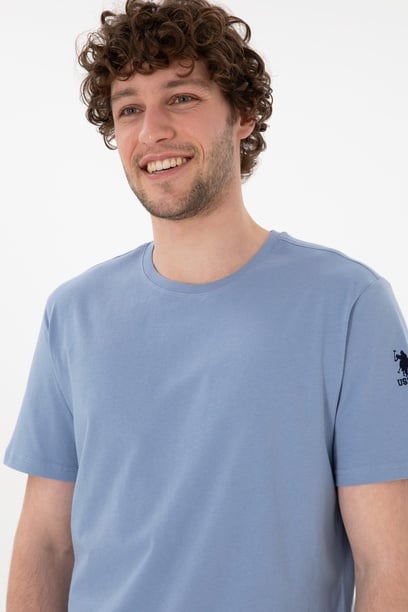 Erkek Regular Fit Bisiklet Yaka Mavi Basic Tişört