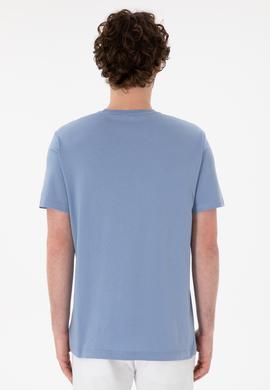 Erkek Regular Fit Bisiklet Yaka Mavi Basic Tişört - 50305985189