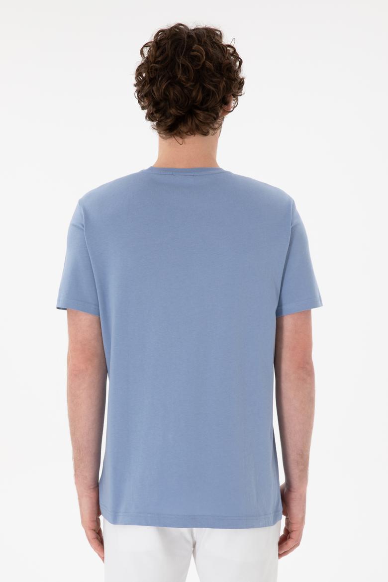 Erkek Regular Fit Bisiklet Yaka Mavi Basic Tişört - 50305985189