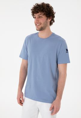 Erkek Regular Fit Bisiklet Yaka Mavi Basic Tişört - 50305985189