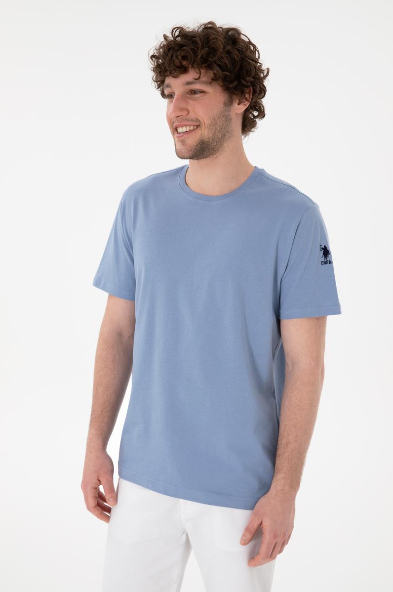 Erkek Regular Fit Bisiklet Yaka Mavi Basic Tişört