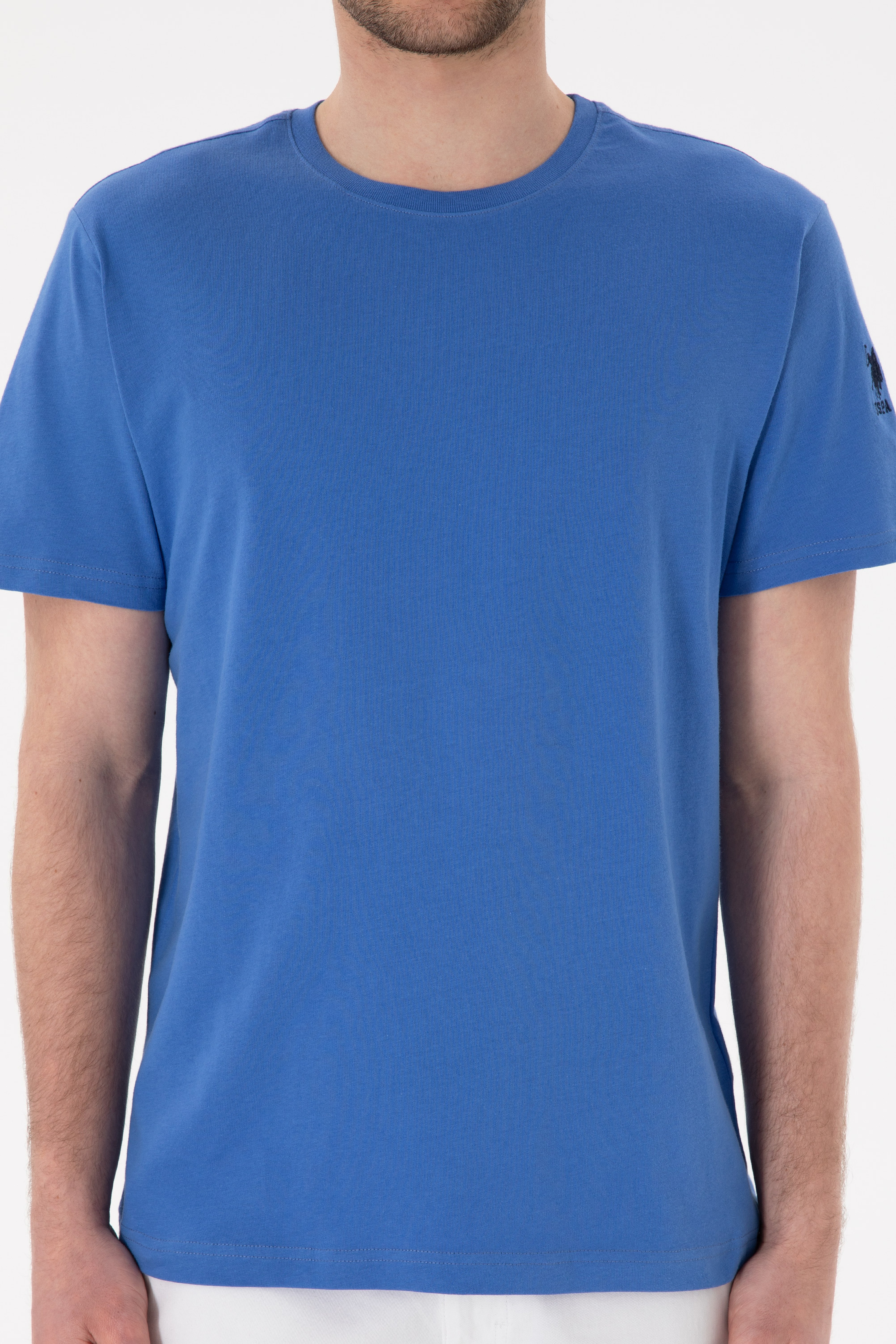 Erkek Regular Fit Bisiklet Yaka İndigo Basic Tişört - Image 7