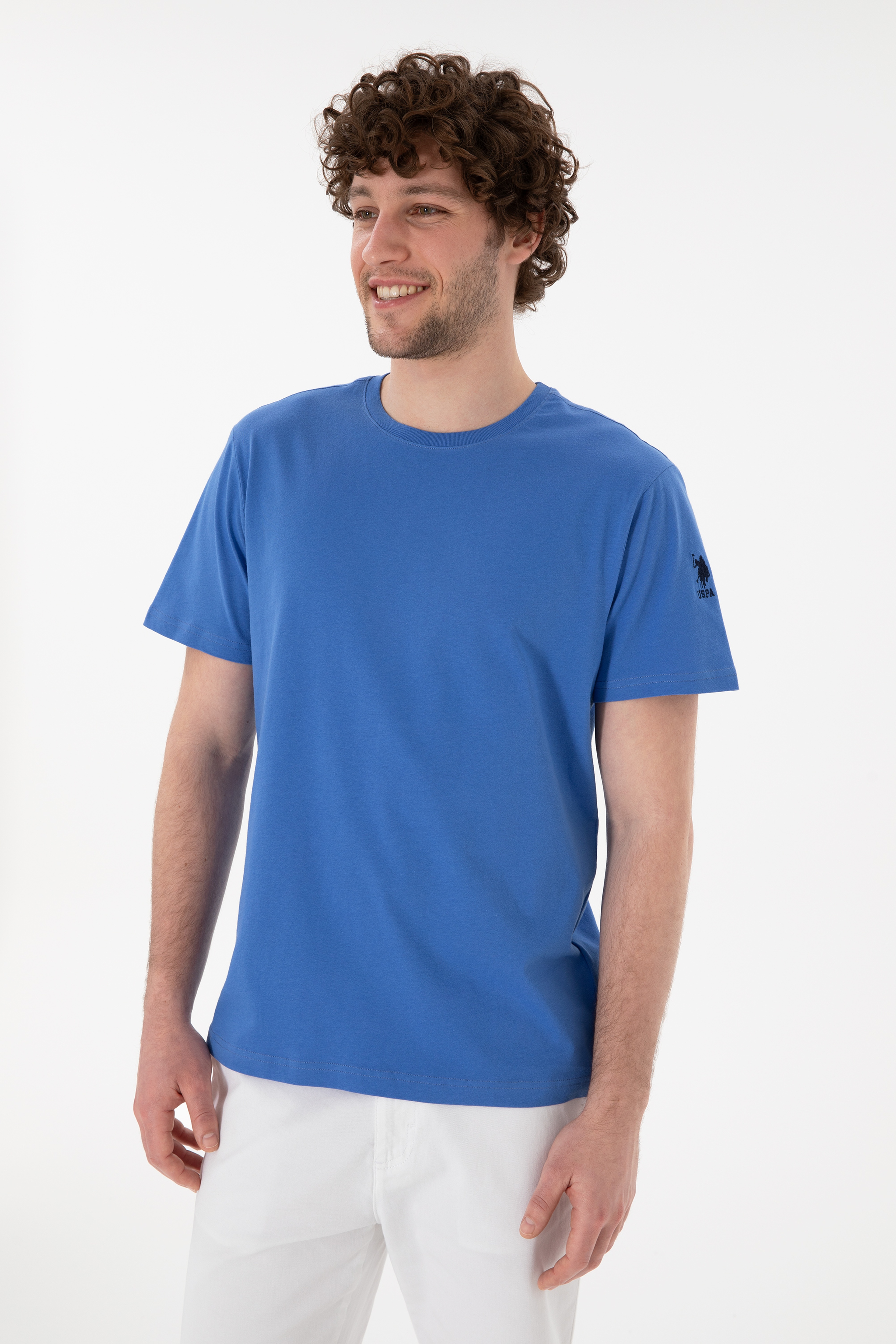Erkek Regular Fit Bisiklet Yaka İndigo Basic Tişört - Image 4