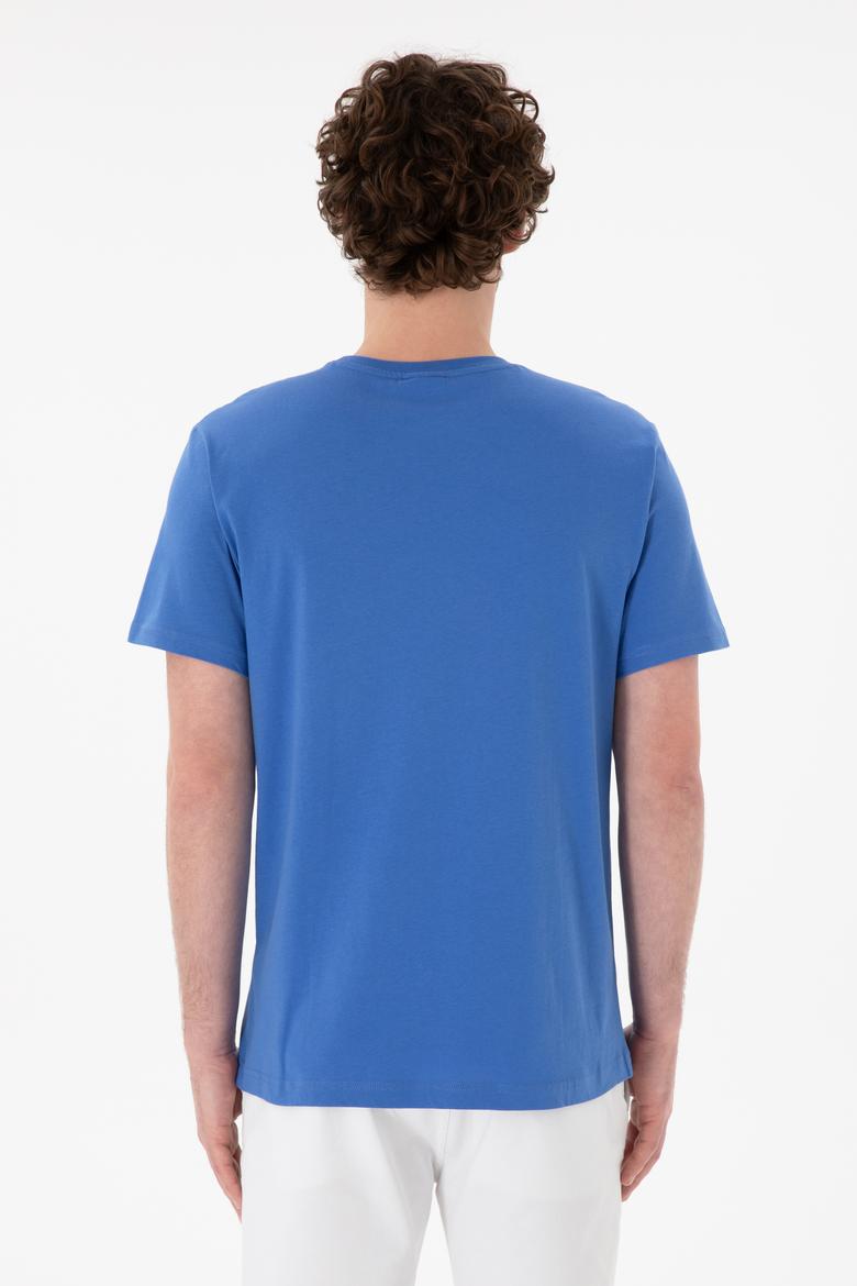 Erkek Regular Fit Bisiklet Yaka İndigo Basic Tişört - 50305985196