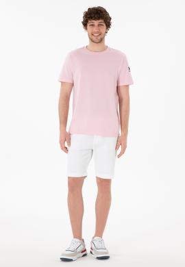 Erkek Regular Fit Bisiklet Yaka Açık Pembe Basic Tişört - 50305985156