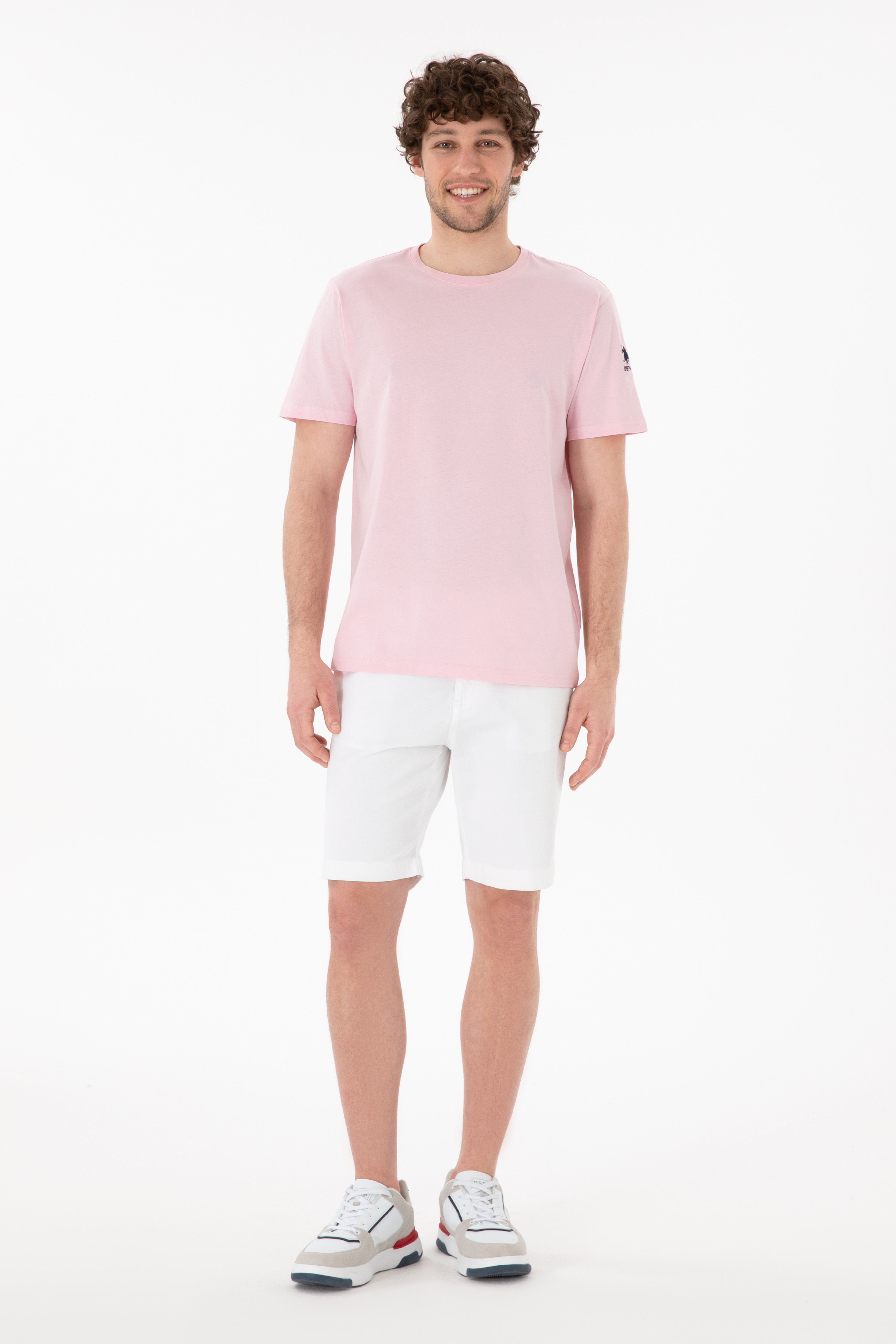 Erkek Regular Fit Bisiklet Yaka Açık Pembe Basic Tişört