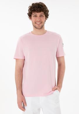 Erkek Regular Fit Bisiklet Yaka Açık Pembe Basic Tişört - 50305985156