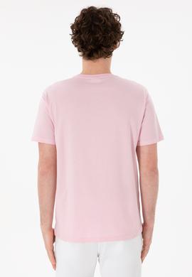Erkek Regular Fit Bisiklet Yaka Açık Pembe Basic Tişört - 50305985156
