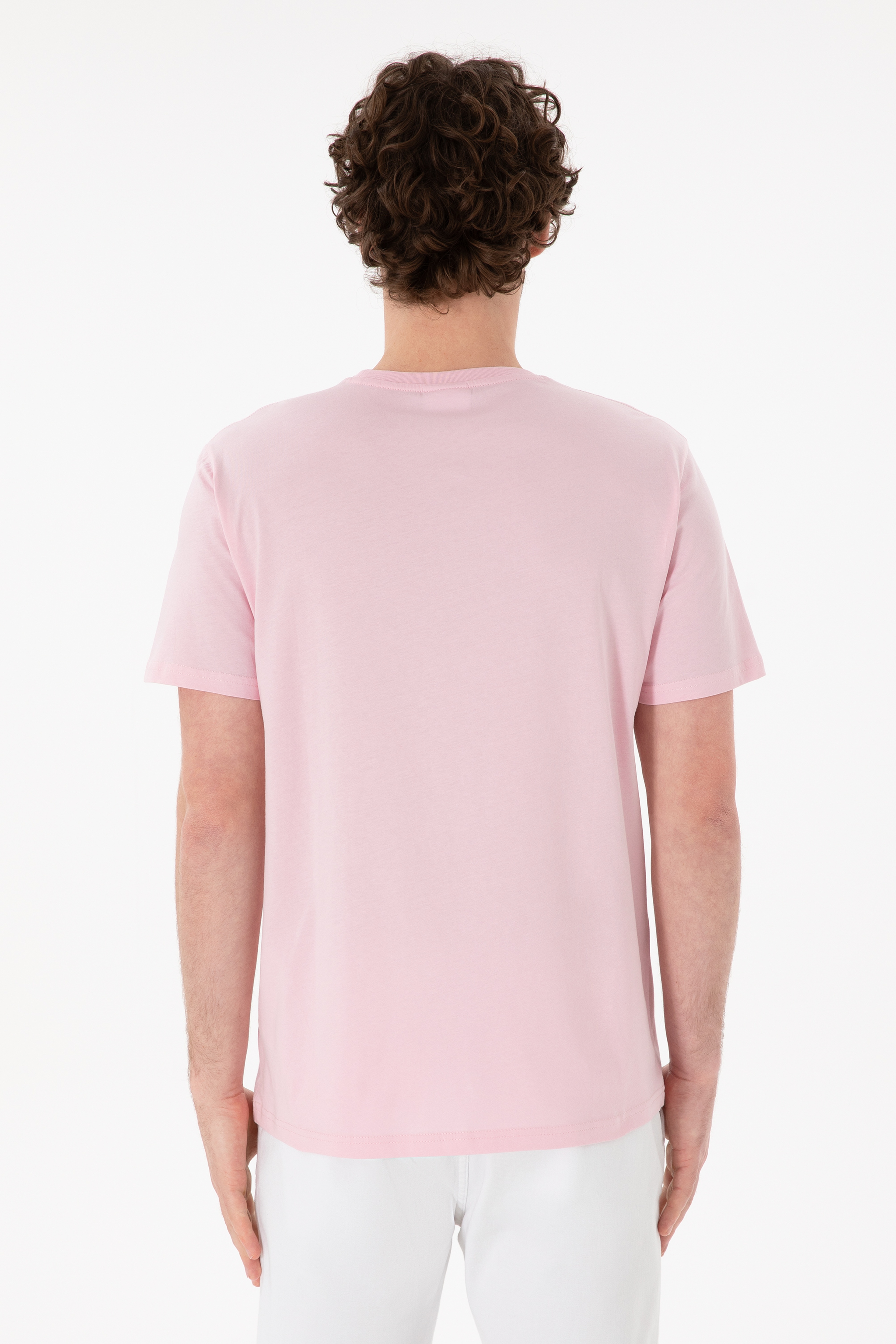 Erkek Regular Fit Bisiklet Yaka Açık Pembe Basic Tişört - Image 6
